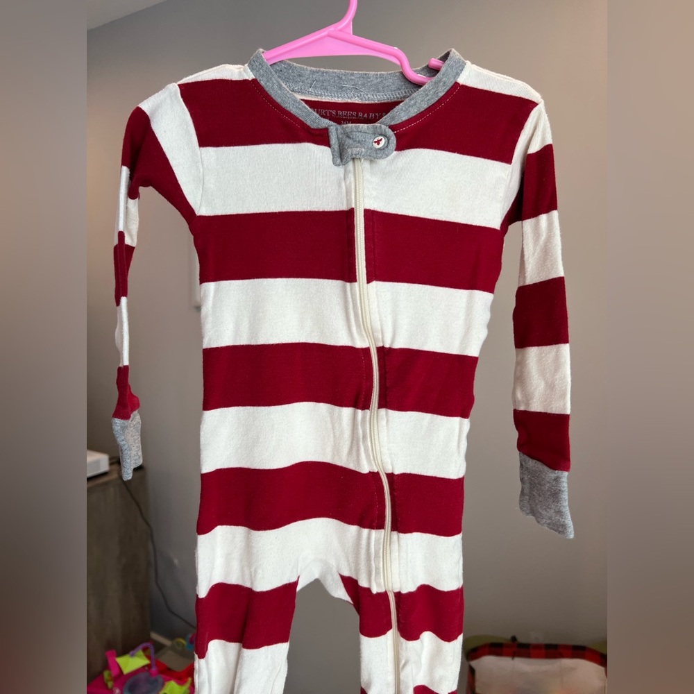 Burt's Bees Baby Red and White Striped Footie Pajamas Size 24M